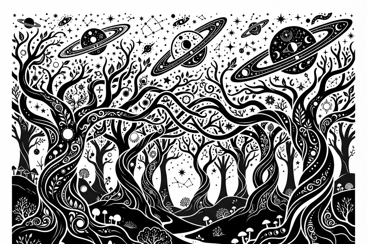 50 Mystical Galaxy Forest Silhouette, a Technology Illustration by Amazin_art (Photo 12 of 41)
