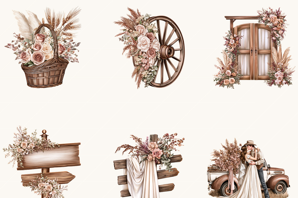 Boho Western Wedding Clipart Bundle, a Person Illustration by BusyDaydesign (Photo 3 of 9)