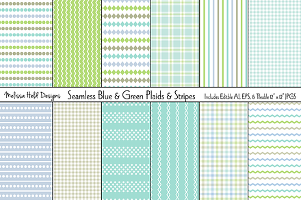Seamless Blue Green Stripes & Plaids, a Pattern Graphic by Melissa Held Designs