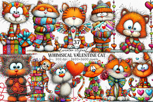 Whimsical Valentine Cat Clipart, an Illustration by Canvas Craft