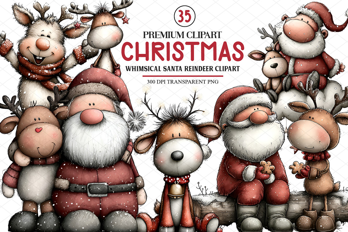 Whimsical Christmas Santa Reindeer, an Illustration by cherrydesign (Photo 1 of 4)