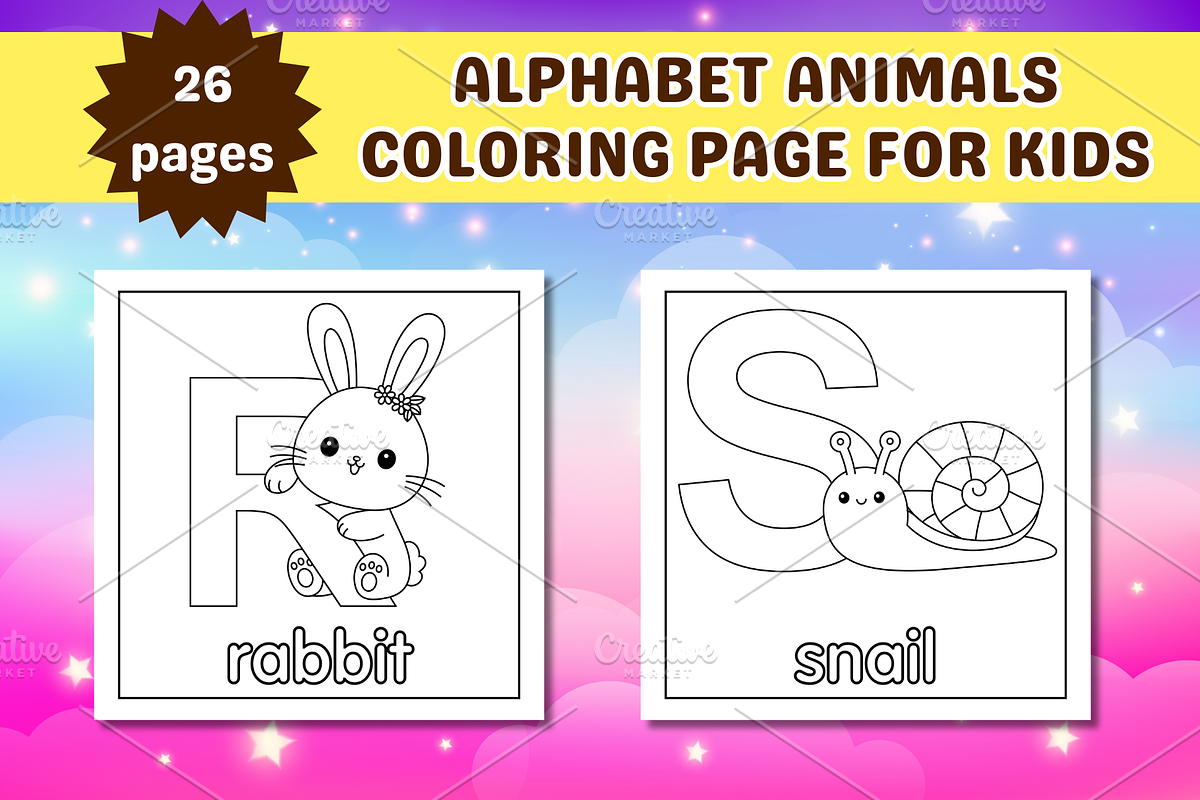 Cute Alphabet Animals Coloring Page, an Education Illustration by Salaly (Photo 8 of 12)