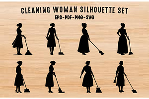 Cleaning Woman Silhouette SVG Set, a Work Illustration by Gfx Expert Team