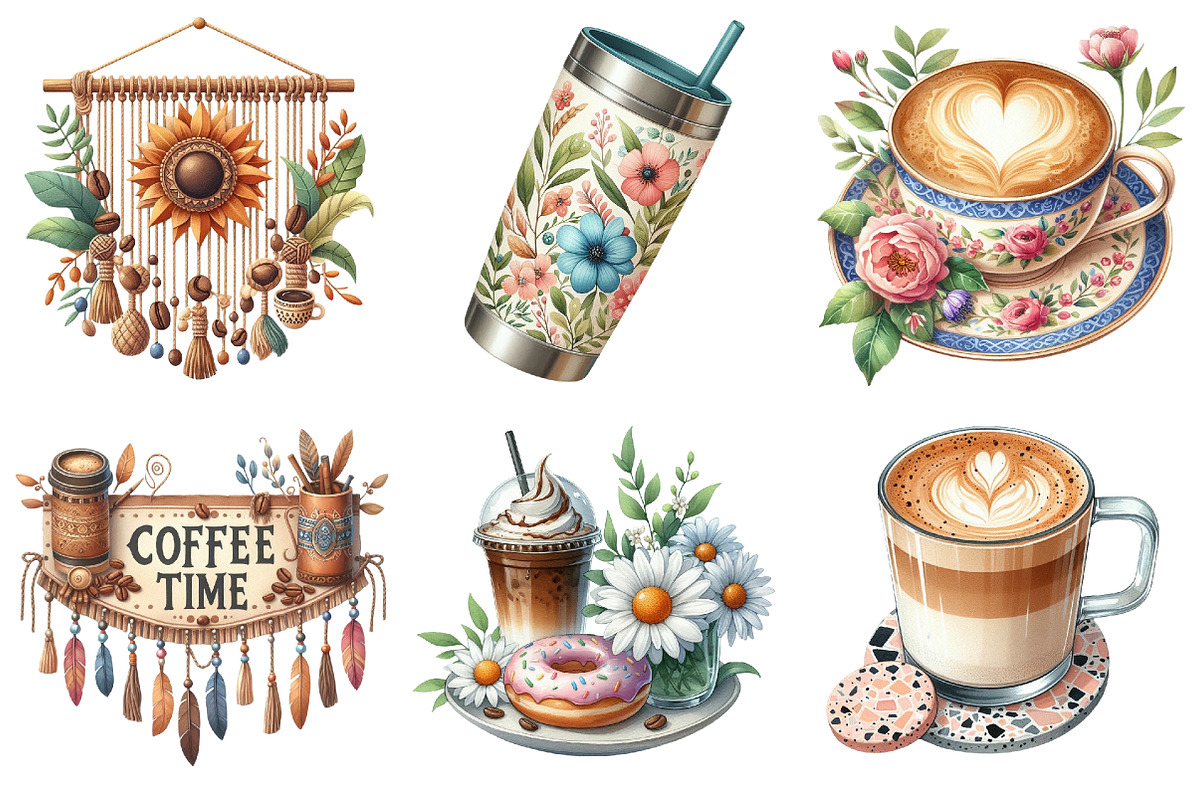 Boho Summer Coffee Time Clipart, an Illustration by Pixels.Craft (Photo 6 of 9)