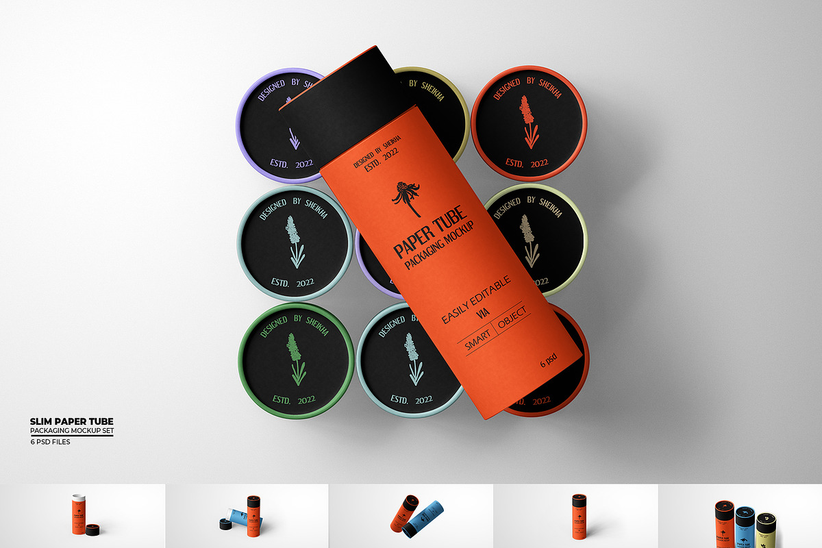 Slim Paper Tube Packaging Mockup Set, a Packaging Mockup by Sheikhadesign (Photo 1 of 11)