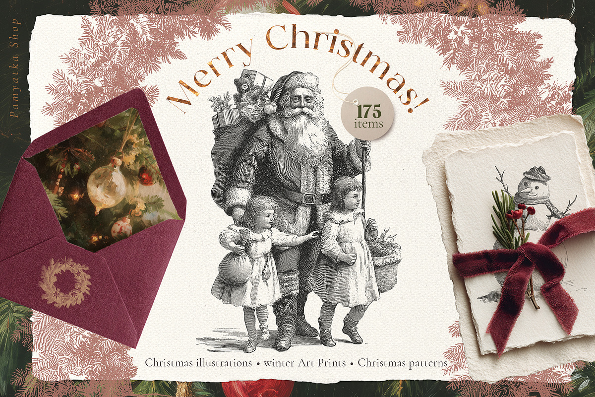 Merry Christmas! Vintage winter set, a Seasonal Illustration by Pamyatka Shop (Photo 1 of 20)