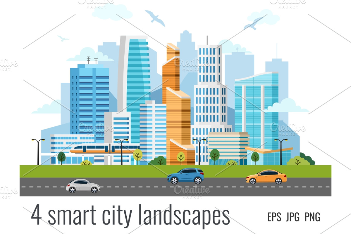 4 urban smart city landscapes, a Work Illustration by Primula`s shop (Photo 3 of 4)