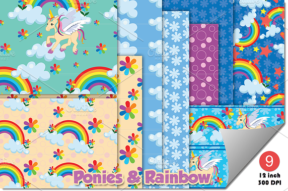 Rainbow ponies background patterns preview 2