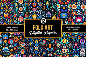 Floral Folk Art Digital Papers