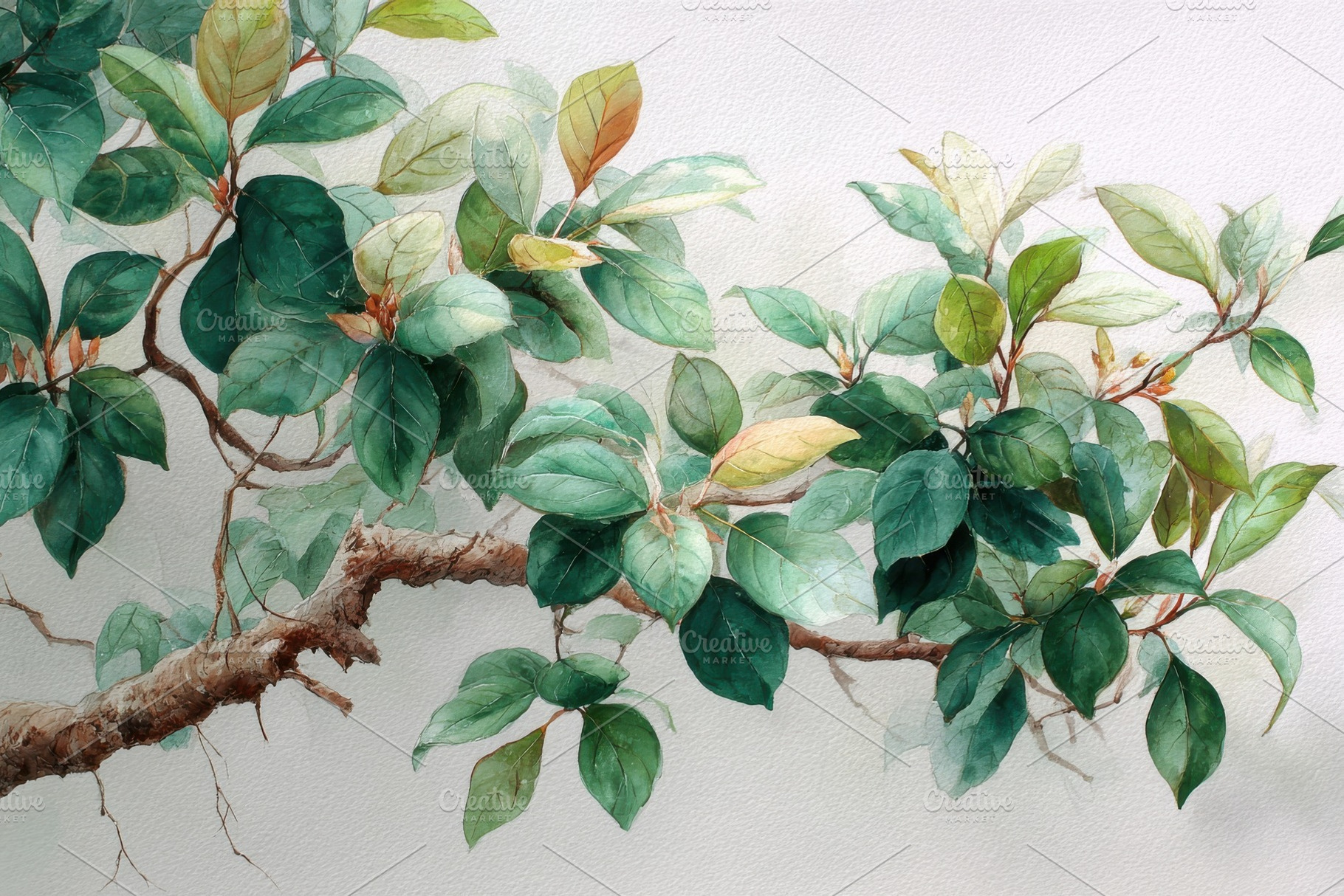 Watercolor painting of lush green le, a Photo by Pixeness Studio