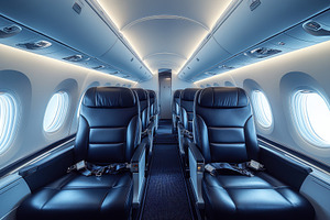 Interior of a modern aircraft showca, a Photo by Tanuart