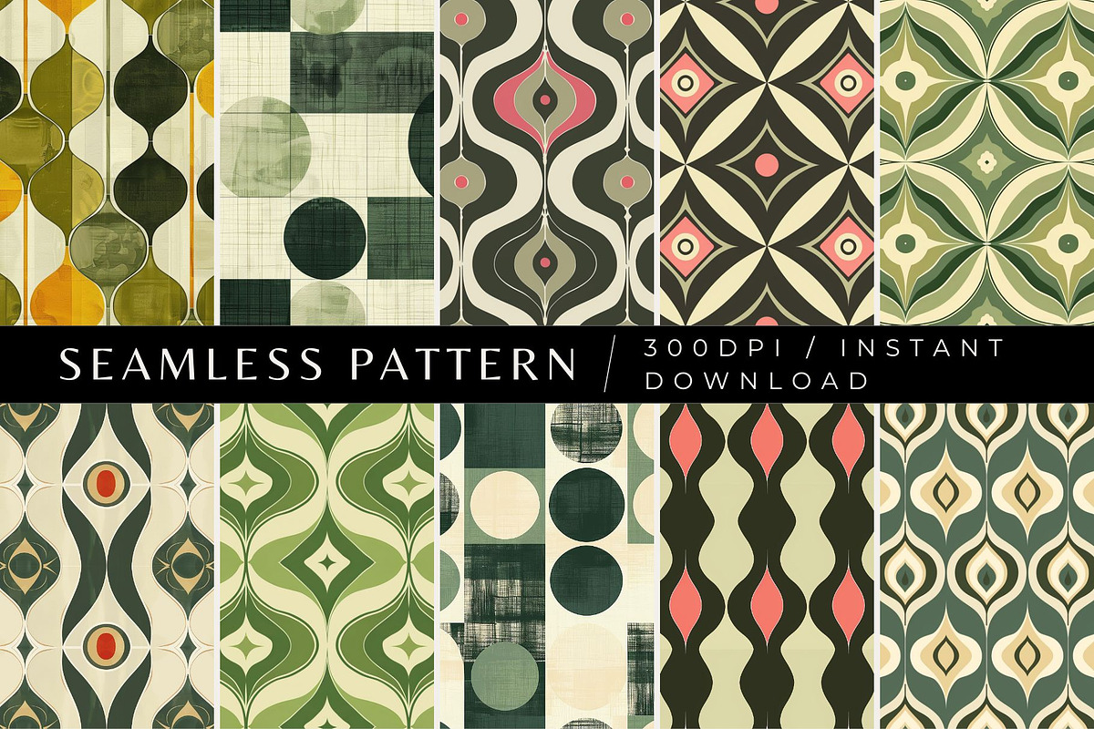 10 Olive Retro Seamless Patterns, a Pattern Graphic by Inknfolly (Photo 1 of 6)