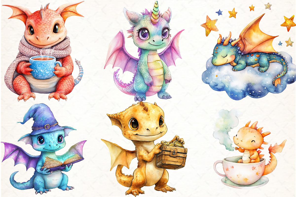 Watercolor Baby Dragon Clipart, an Illustration by Watercolor design (Photo 4 of 4)