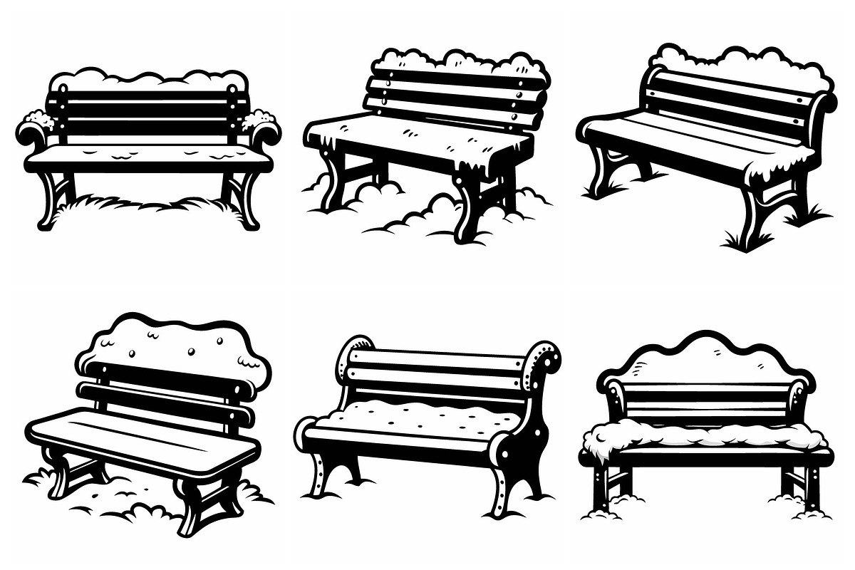 Park benches covered in vector snow, an Object Graphic by Billah Hub