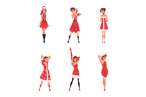 Pretty Woman Wearing Red Santa, a Person Illustration by TopVectors