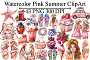 Watercolor Pink Summer ClipArt, an Illustration by Design Market (Thumbnail 1 of 5)