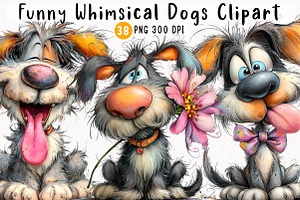 Funny Whimsical Dogs Clipart Set, an Animal Illustration by fashionaddict