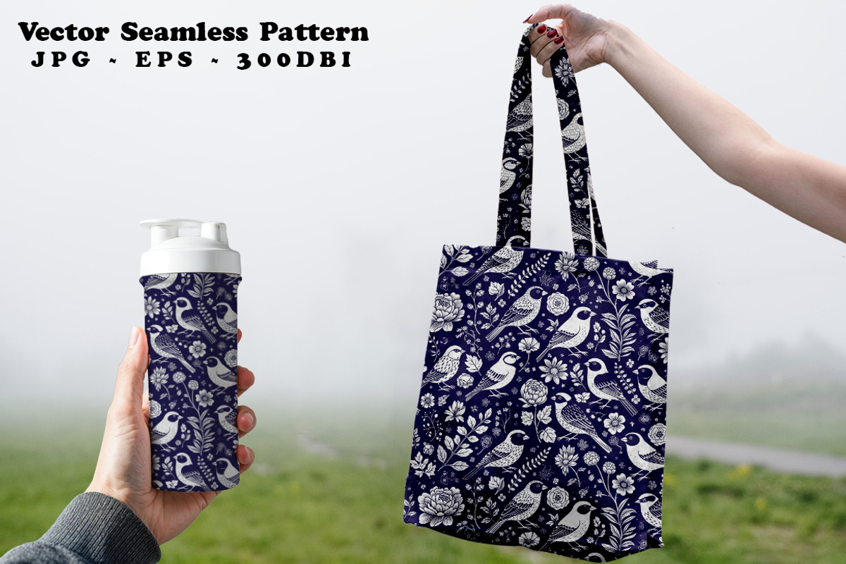 Indigo Folk Birds Seamless Vector, a Pattern Graphic by one-touch (Photo 4 of 10)