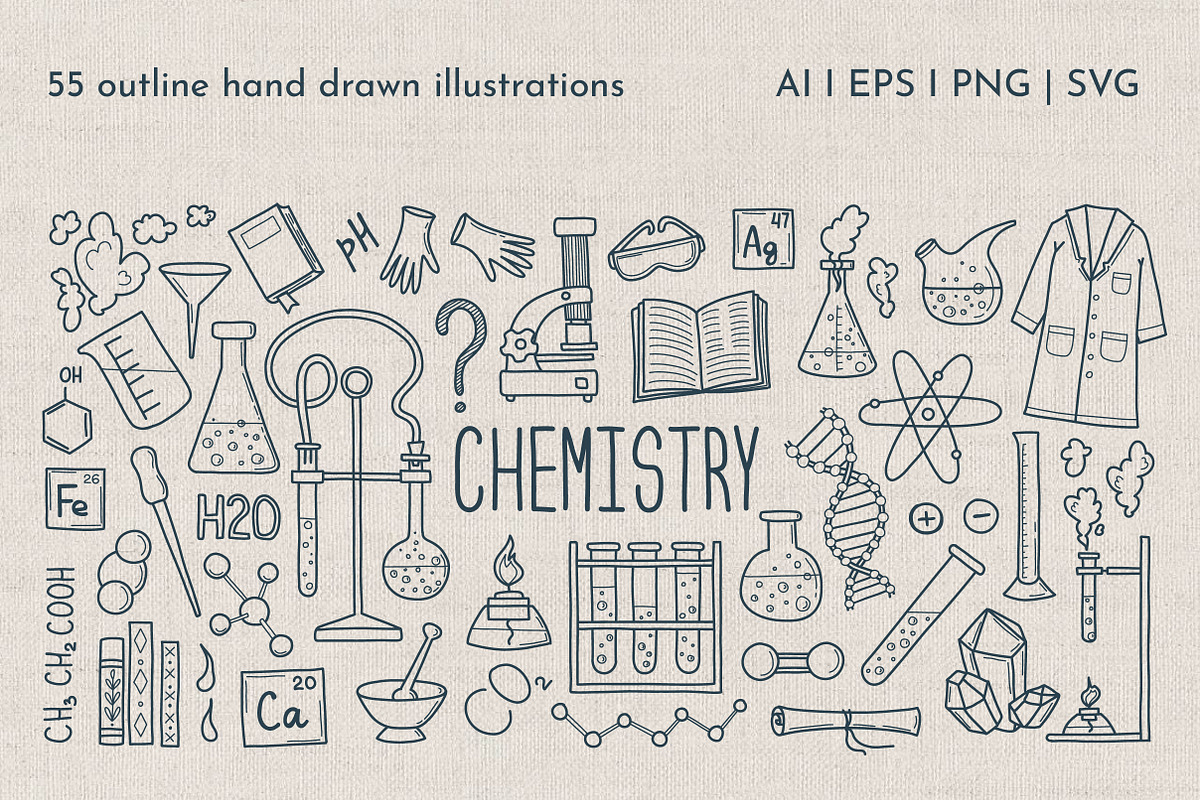 Chemistry Hand drawn Doodle Set, an Education Illustration by KathrineWatercolor (Photo 3 of 6)