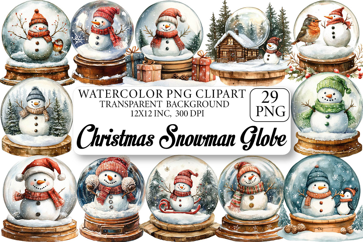 Christmas Snowman Globe Clipart, an Illustration by DreamPrint404 (Photo 1 of 6)