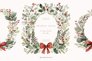 Watercolor Christmas Frames, a Seasonal Illustration by PeDe Designs