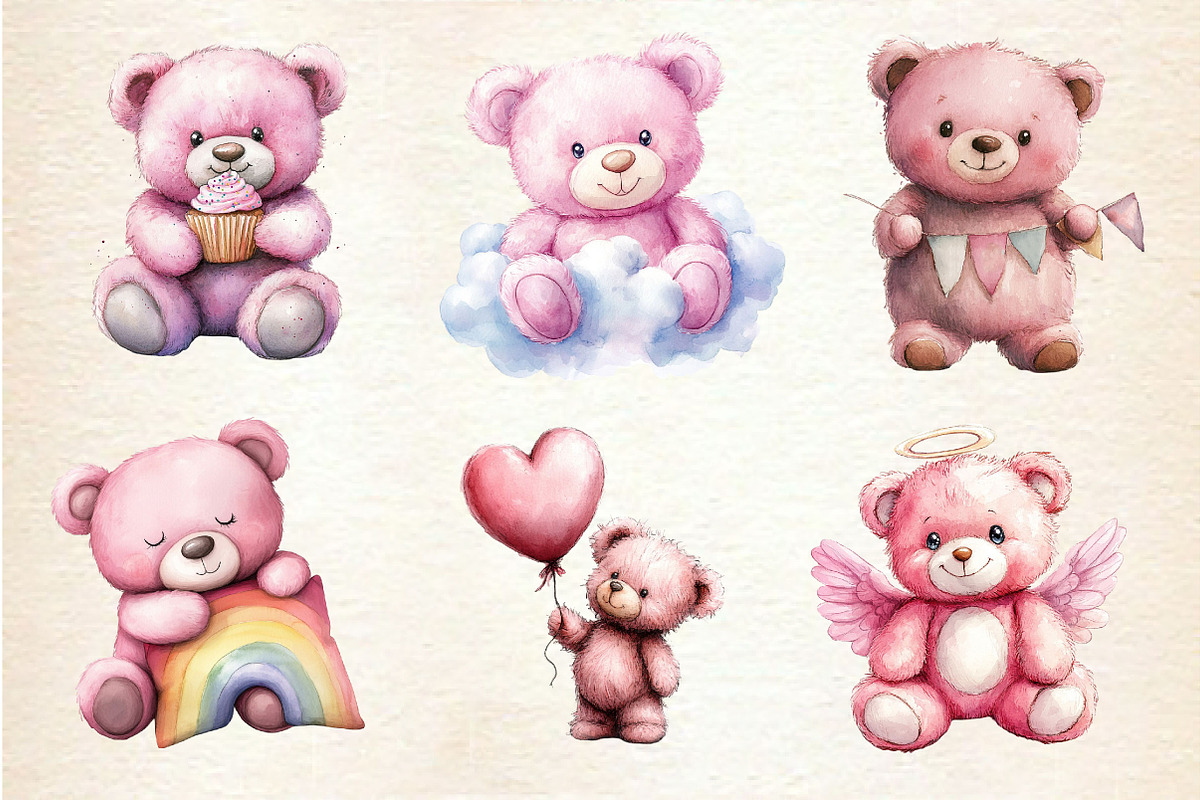 Pink Cute Blush Teddy Bear Clipart, an Illustration by Dream Creation (Photo 4 of 6)