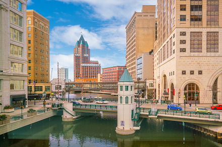 Downtown skyline with Buildings in Milwaukee USA