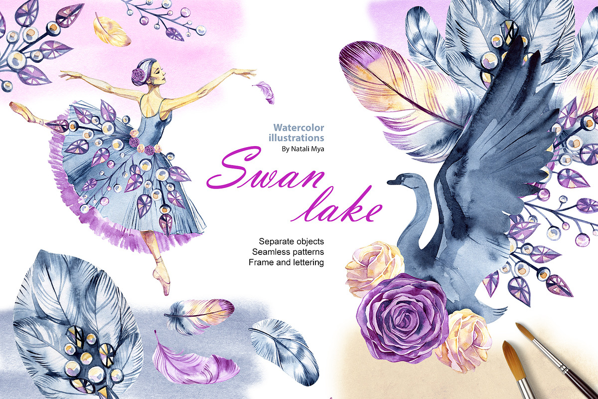 Watercolor Swan Lake, an Illustration by NataliMiasStore (Photo 1 of 8)