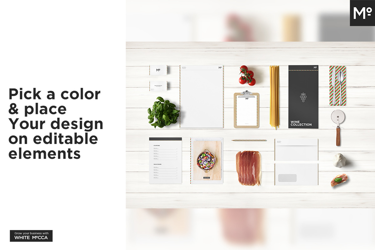Italian Restaurant Identity Mock-up, a Books & Magazine Mockup by Mocca Mockups Store (Photo 4 of 10)