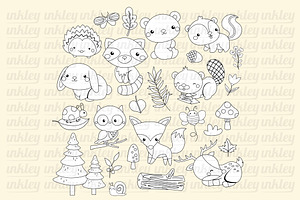 Woodland Animals Clipart Coloring