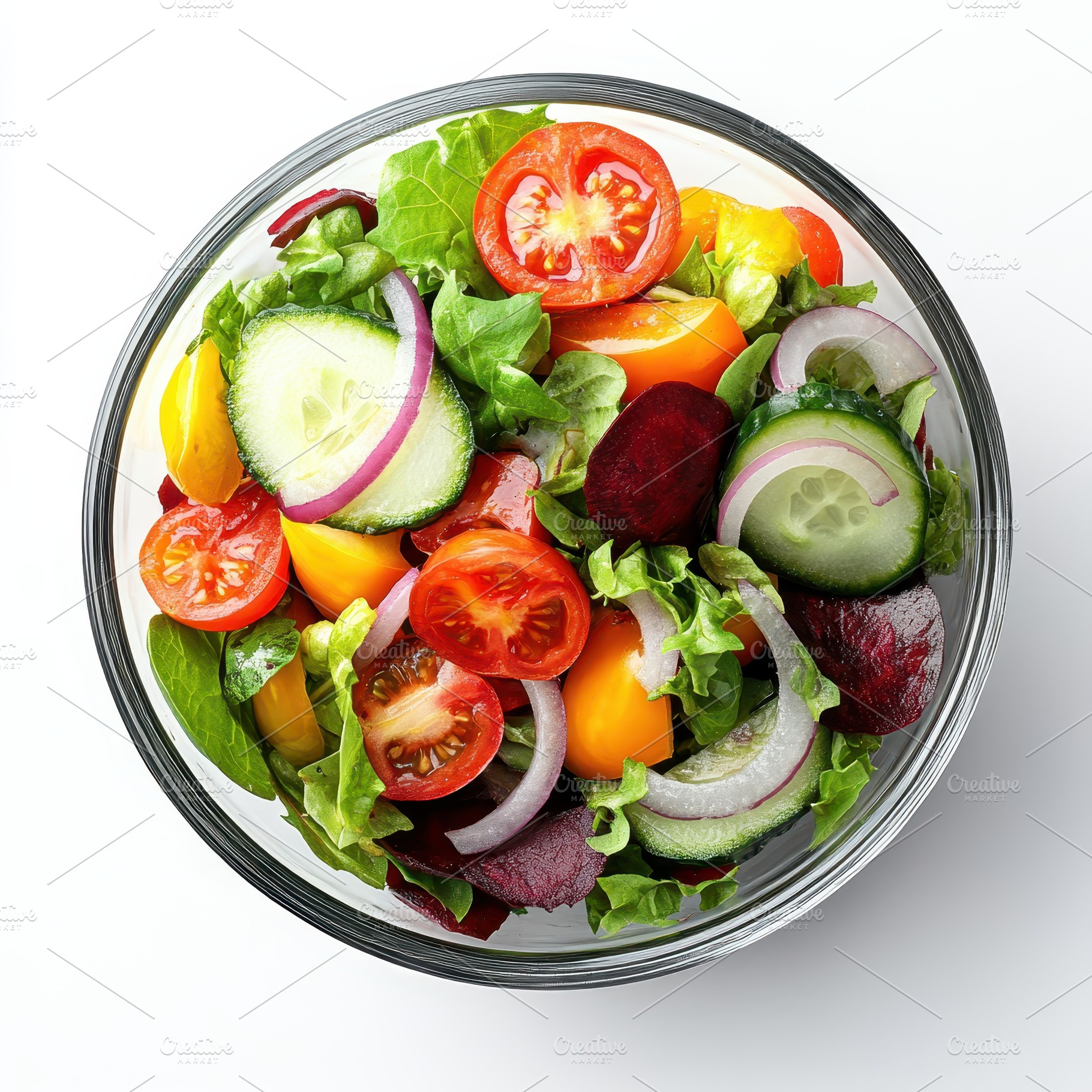 Fresh vibrant vegetable salad in gla, a Food & Drink Photo by Pixeness Studio