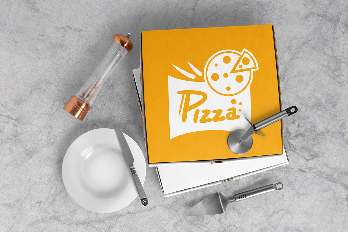Pizza delivery by courier MockUp, a Merchandise Mockup by PSD Market (Photo 9 of 16)