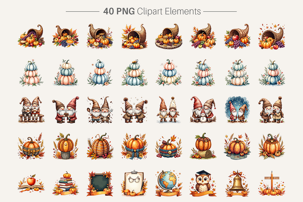 Fall Harvest & Winter Gnome Clipart, an Illustration by Artnoy (Photo 2 of 8)