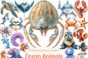Watercolor Ocean Animals Clipart, an Illustration by Craft Nest (Thumbnail 1 of 6)
