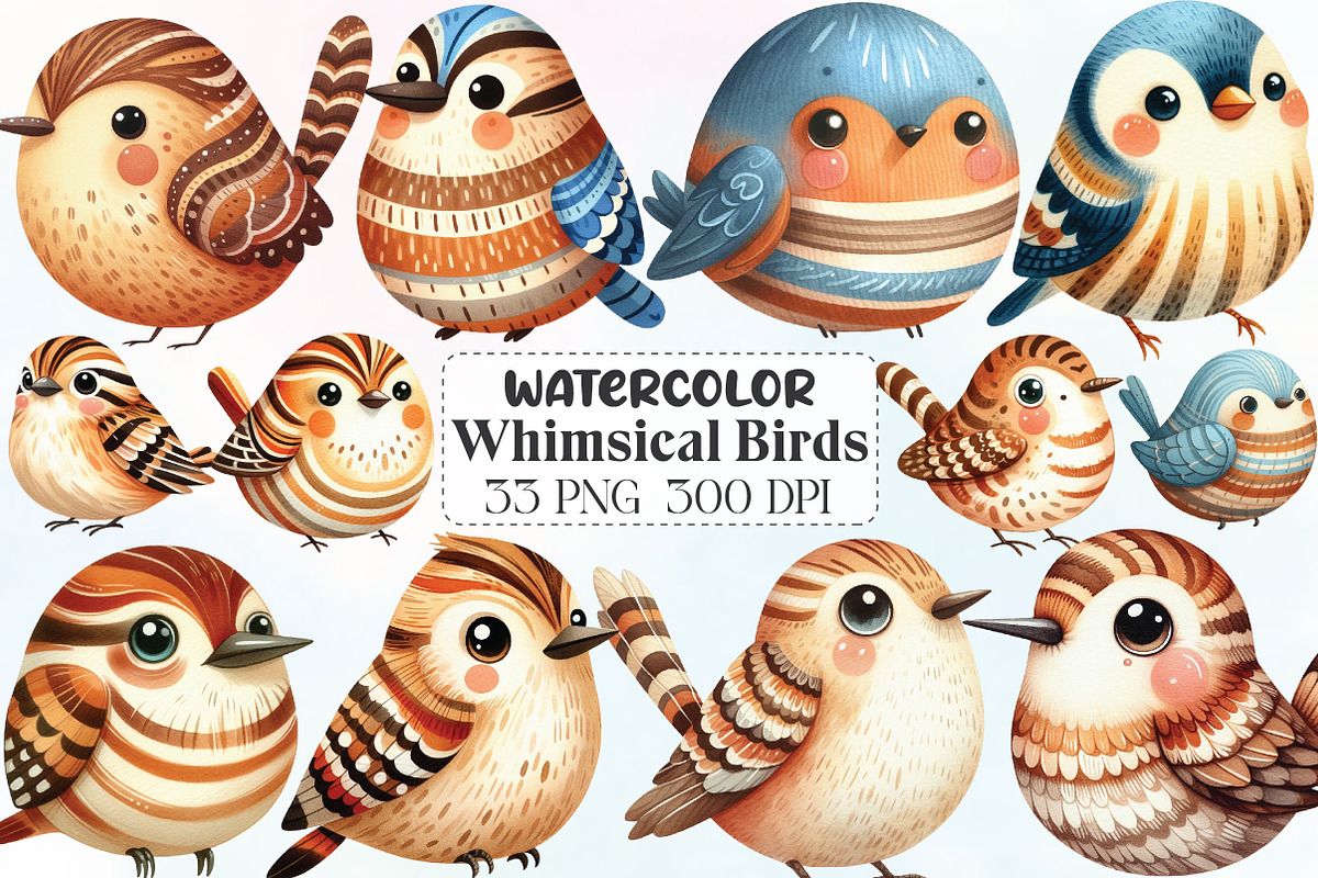 Quirky Whimsical Birds Clipart, an Illustration by CraftArtStudio (Photo 1 of 6)
