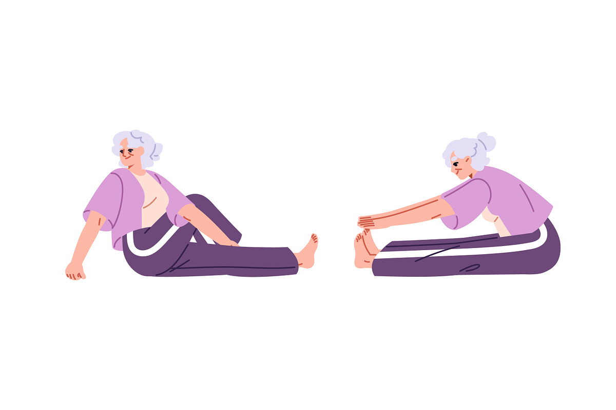 Senior people in yoga poses set, a Sport Illustration by PaperTrident (Photo 4 of 7)
