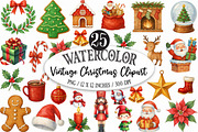 Vintage Christmas Watercolor Clipart, an Illustration by Designking (Thumbnail 1 of 5)