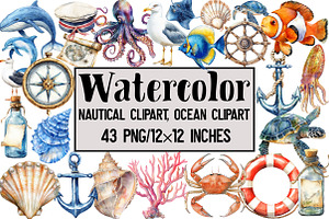 Nautical Clipart, Ocean Clipart, an Illustration by Design Market