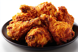 Crispy Fried Chicken on Dark Plate D, a Photo by Pixeness Studio