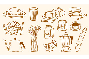Coffee breakfast doodle set with, a Food Illustration by art PVP - market