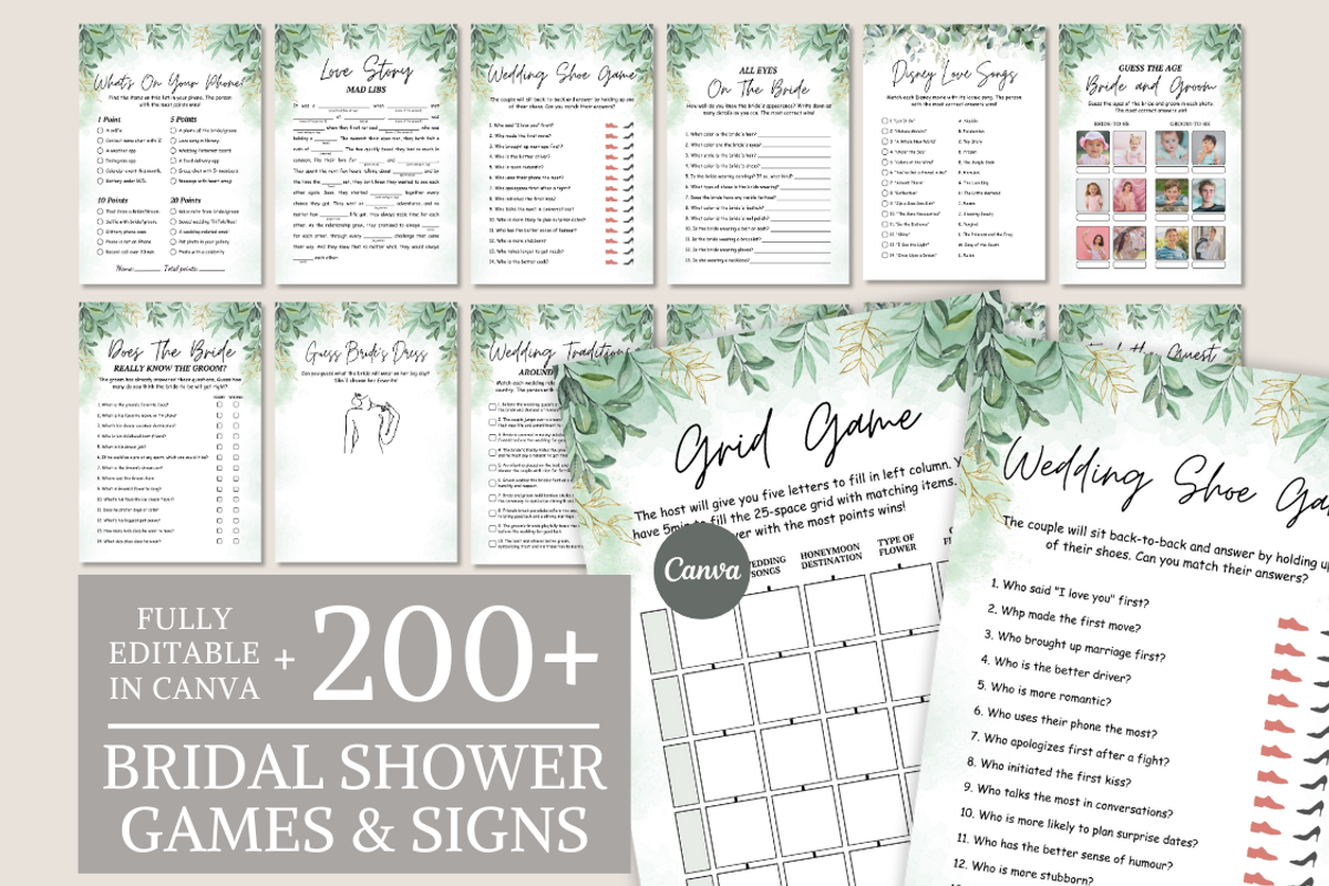 Greenery Bridal Shower Games, an Invitation Template by Coralcreations (Photo 1 of 7)