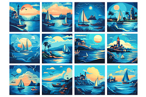 Sea coast marine landscapes cartoon, an Animal Illustration by Valerie Bodnar