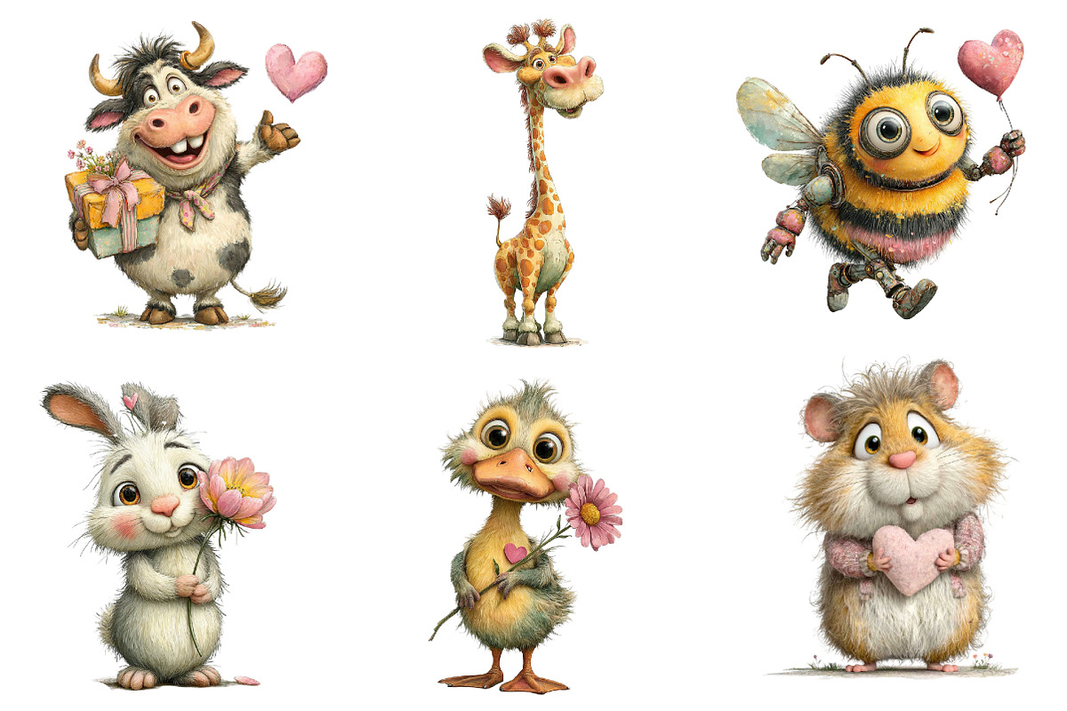 Valentine Whimsical Animals Clipart, an Illustration by Dream Creation (Photo 4 of 7)