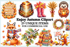 Watercolor Enjoy Autumn Clipart, an Illustration by Craft Nest