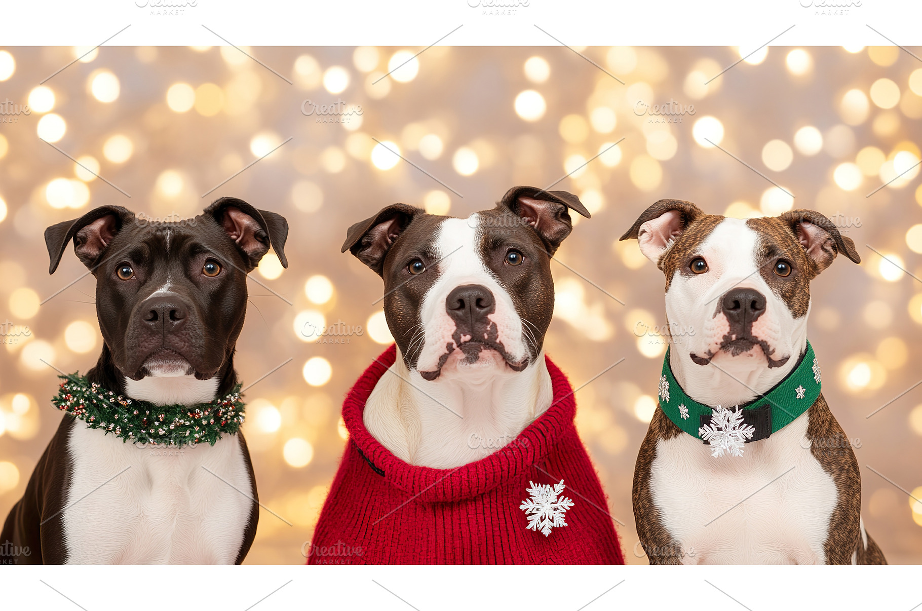 Three dogs sit posing festive, a Holiday Photo by Lermont51