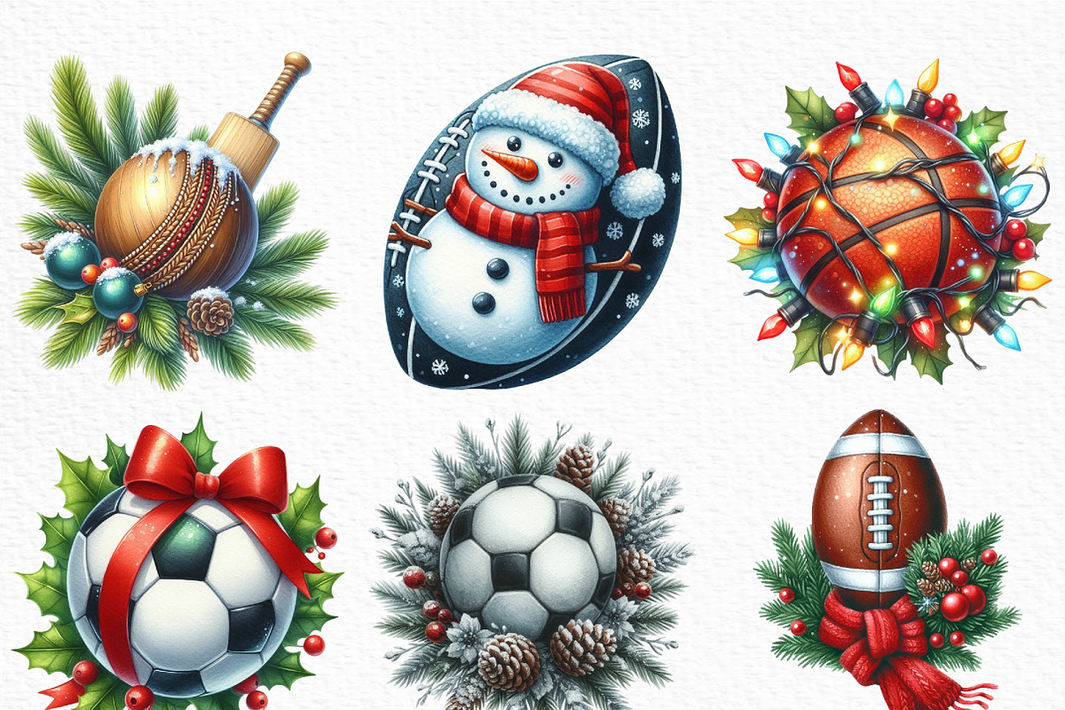 Christmas Sport Balls Sublimation, an Illustration by Craft Nest (Photo 3 of 6)