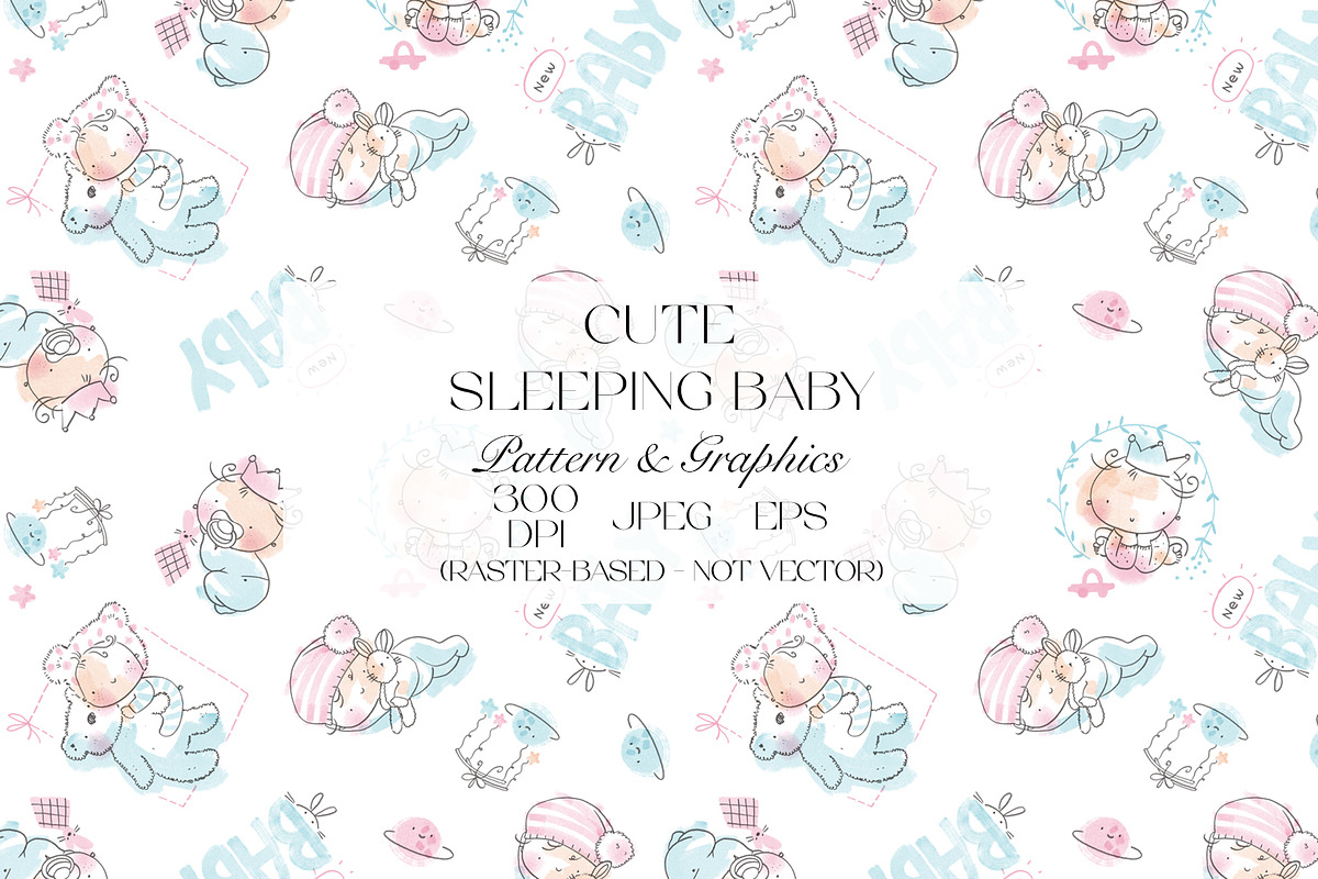 Cute Sleeping Baby Seamless Pattern, a Pattern Graphic by StudioGlouna (Photo 1 of 5)