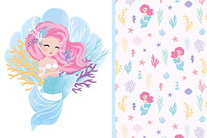 Mermaid pattern.T shirt graphic.