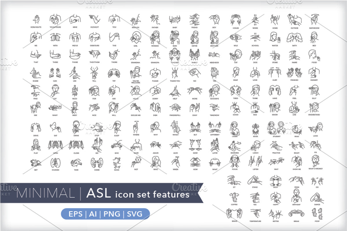 Minimal American Sign Language (ASL), an Outline Icon by Picture Window (Photo 2 of 26)