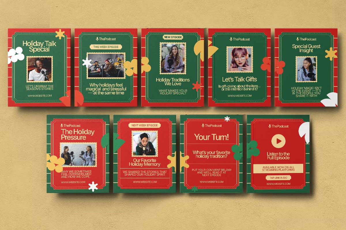 Podcast Holiday Instagram Carousel, a Social Media Template by Attype (Photo 3 of 5)